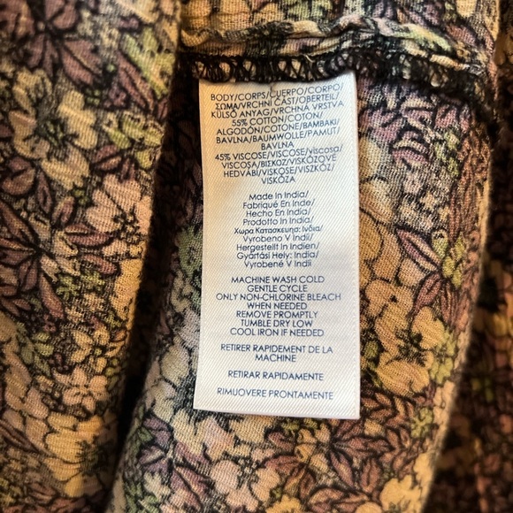 Chaps Floral Cotton Blend Tie Sleeve Long Sleeve Top M - Picture 3 of 11